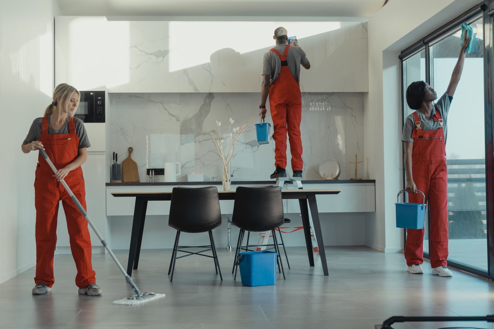 The AICS team cleaning a commercial office in Urbana, IL